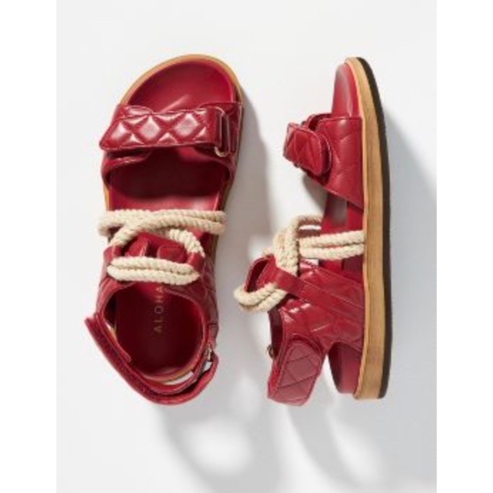 Alohas x Anthropologie Tie Up Sandals Lipstick Red Leather 41 US 10-10.5